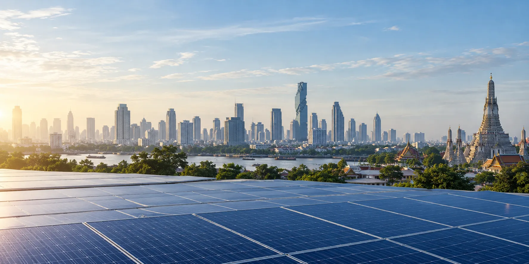 タイの都市と太陽光を組み合わせたイメージ